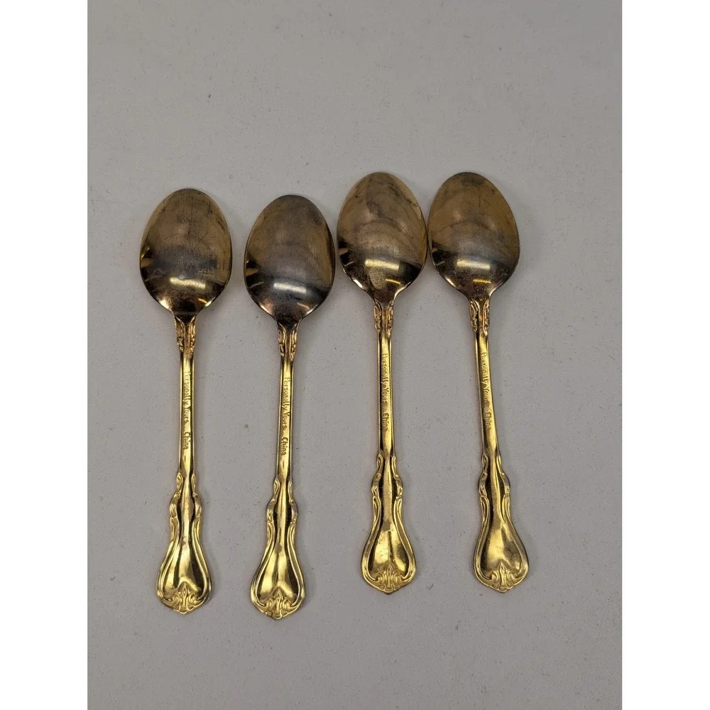 Personally Yours‎ Gold Tone Teaspoons Set Of 4 Baroque Rococo Flatware Spoons